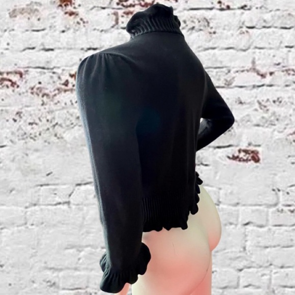 INC Black Ruffle Cropped Cardigan Sweater Jacket Size Medium - Picture 5 of 11